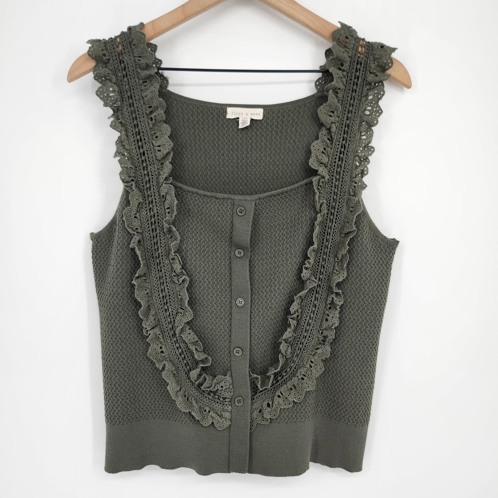 Flint & Moss Womens Earthy Indie Boho Knit Top Size L Victorian Cottage Romantic